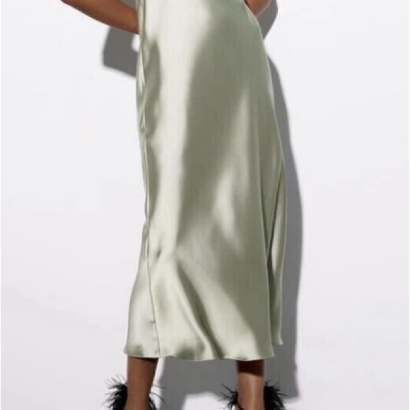 Zara Dresses & Skirts - NWT Light Green Strapless Satin Effect Dress